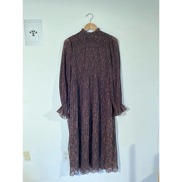 knee length dresses for ladies Ganni // Black & Multi Floral Long Sleeve Dress  VSP Consignment